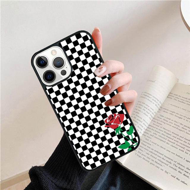Checkered Sunflower Rose Design Cover For iPhone 17 Air 15 16 14 13 12 Pro Max 11 Pro Max Plus Phone Case Coque