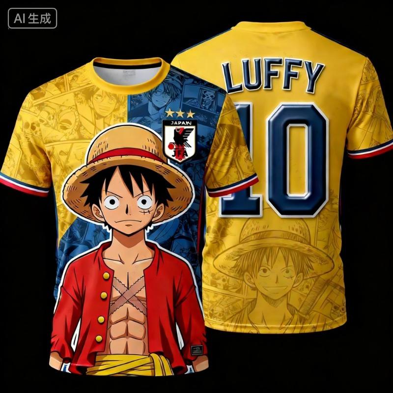 One Piece Luffy Men Football Jersey Summer Short Sleeve Women T-shirt Cartoon Japan Style Anime Children Clothes Tee Tops