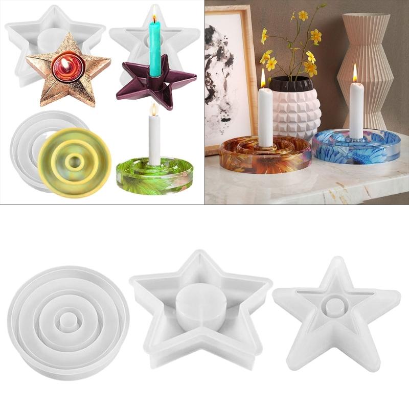Star Round Candlestick Silicone Mold Candle Holder Tray Gypsum Resin Mold Handmade Candle Holder Mold Decoration