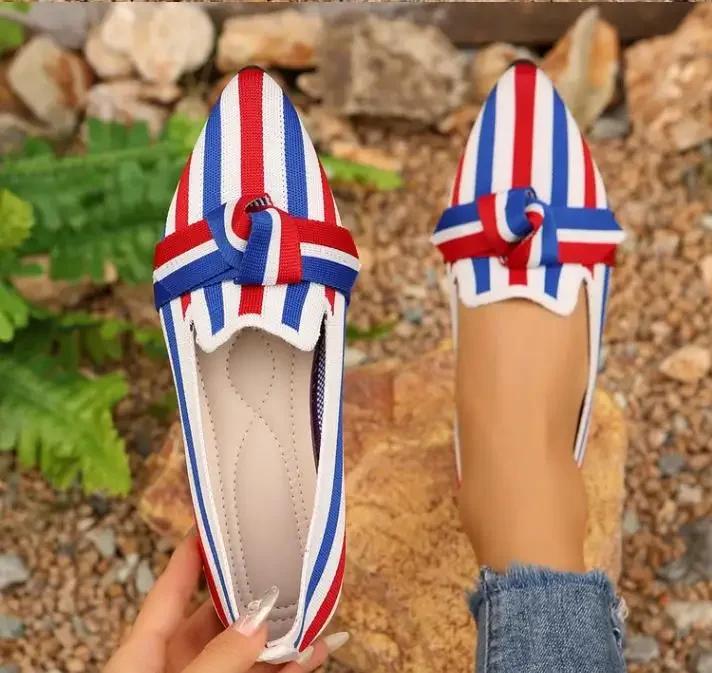 Fashion Women's Shoes Loafers Leopard Ballet Flats Pointed Toe Barefoot Slip-on Low Heel Luxury Stripe Print Woman Shoe Butterfly Size43