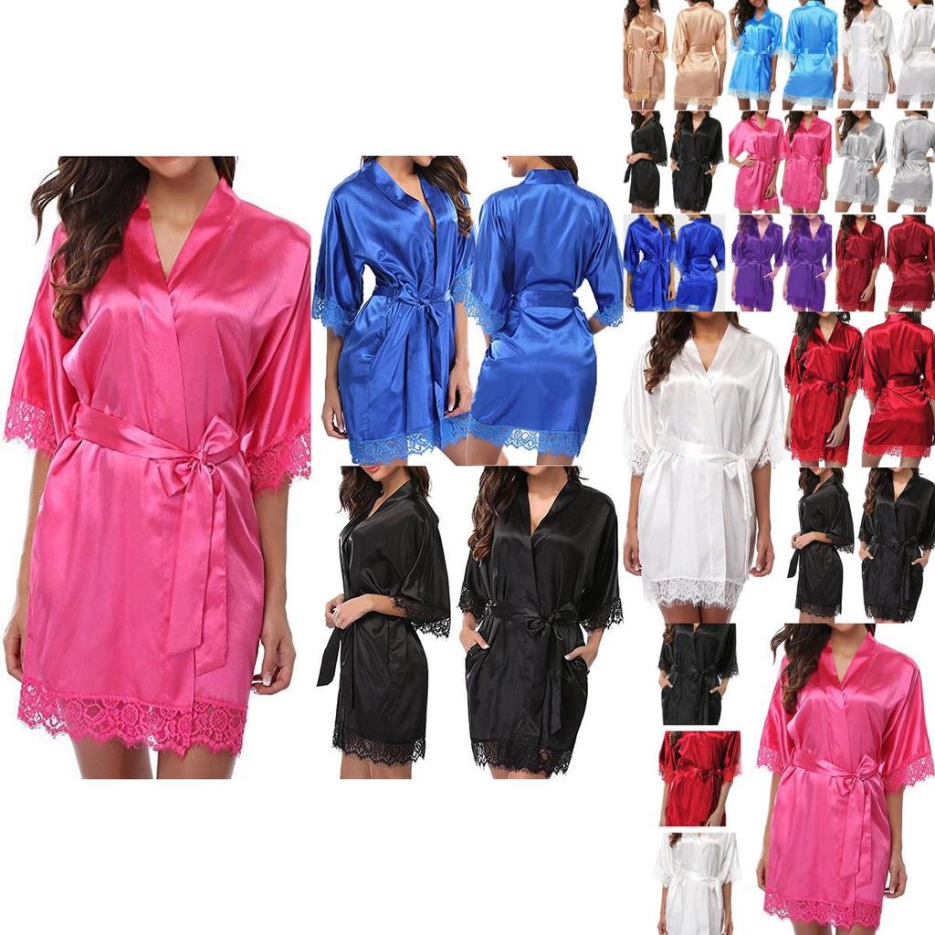 Silk Plain Womens Satin Robes Bridal Wedding Bridesmaid Bride Gown Robe Bath