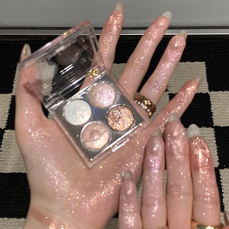 Dikalu Planet Čtyřbarevná Paletka Třpytivých Diamantových Stínů na Oči Aurora Fialová Metalický Pečený Pudr Rozjasňovač Oční Stíny Make-up