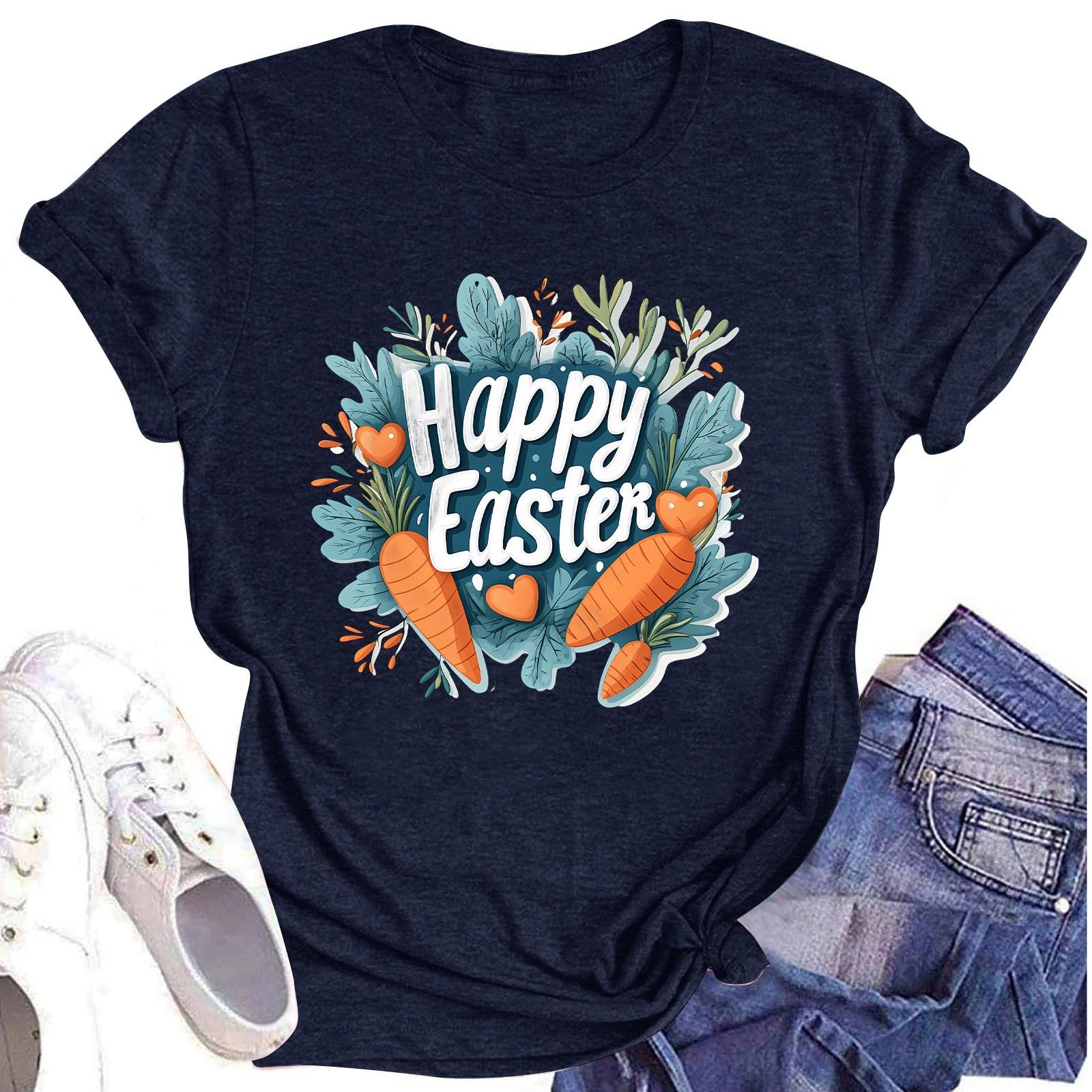 

Жіночий топ з круглим вирізом, повсякденний принт, футболка з короткими рукавами XL Темно-синій