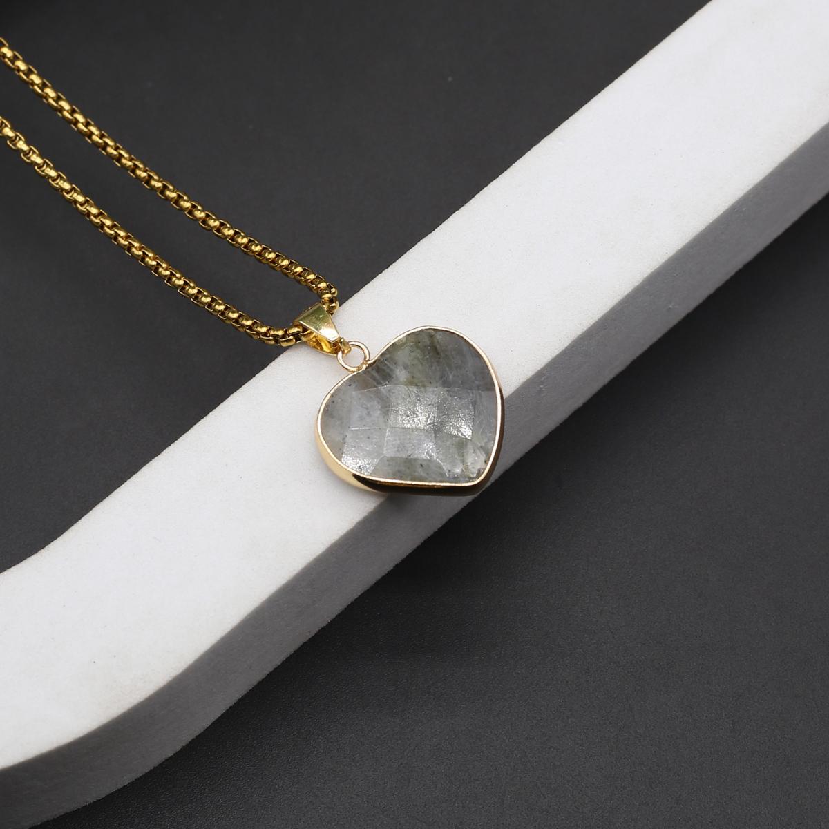 

Женское ожерелье из натурального камня лабрадорит/амазонит, ожерелье в форме сердца, граненый кулон для женщин, цепочка для подарка на день рождения, 60 см 60cm