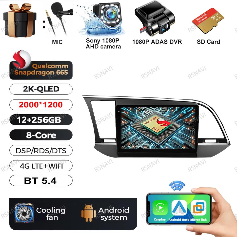 Car Radio Android 16 For Hyundai Elantra Avante AD 2015 ~ 2021 2019-2020 Stereo Qualcomm DSP BT Navigation Head Unit QLED DVD