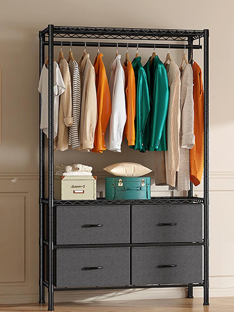 Metal Clothing Rack with 4 Large Fabric Drawers Heavy Duty Garment Rack Adjustable Shelves Portable Closet for Bedroom