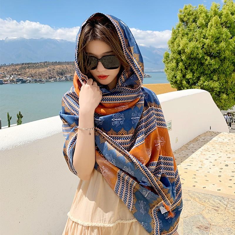 Ethnic Shawl Scarf Seaside Sunscreen Beach Silk Scarf Red Big Yarn Women'S Desert Travel Ladies Po Accessories Ladies