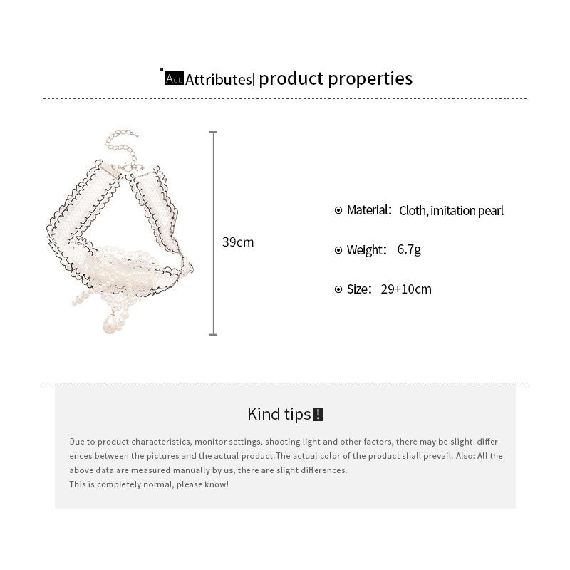 French Pearl Bow Lace Heart Necklace for Women Fabric Hollow Pendant Collarbone Chain Elegant High-End Lolita Dress Accessories