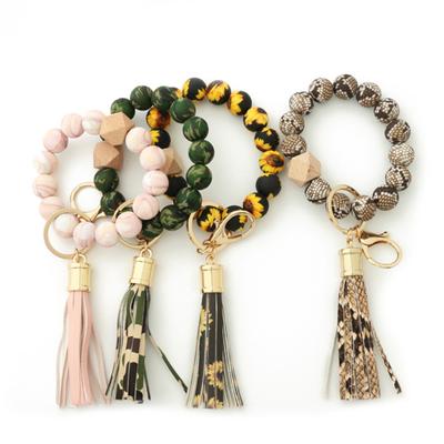 Beads Bracelet Keyring Glossy Stretchy Silicone Rounded Edge Bracelet Keychain Women Accessories