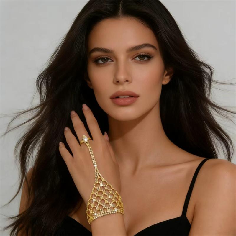 

Luxurious Sparkling Zircon Mesh Bracelet Ring, Ladies Fashionable And Elegant Temperament, Wedding Banquet Jewelry Gifts золотой