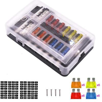Multi-Way Automotive Fuse Box with LED Indicator and Negative Terminal for Cars and Boats