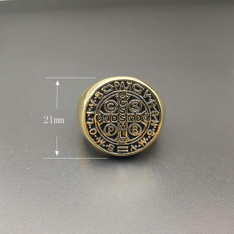 Catholic Patron Saint St Benedict of Nursia Holy Medal Cross Ring 316L Stainless Steel Mens Jewelry VRSNSMV SMQLIVB NDSMD CSSML