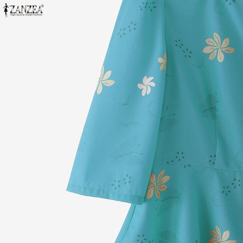 ZANZEA Women Casual Round Neck 3/4 Sleeve Elegant Floral Blouse