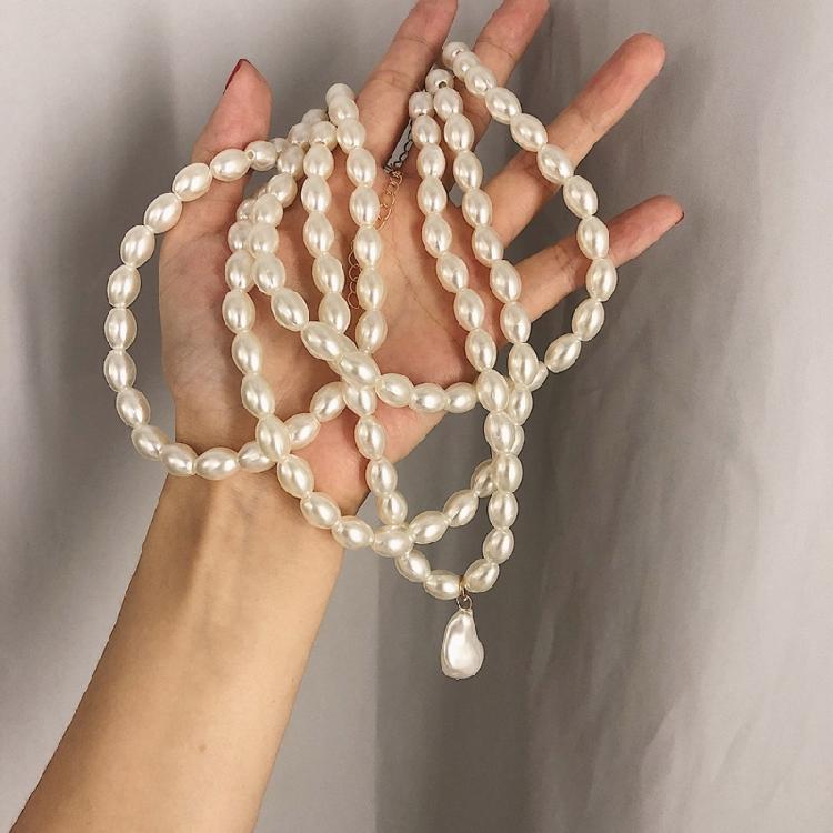 Simulated Pearl Necklaces Statement Bridal Choker Multi-Layer Pearl Necklace