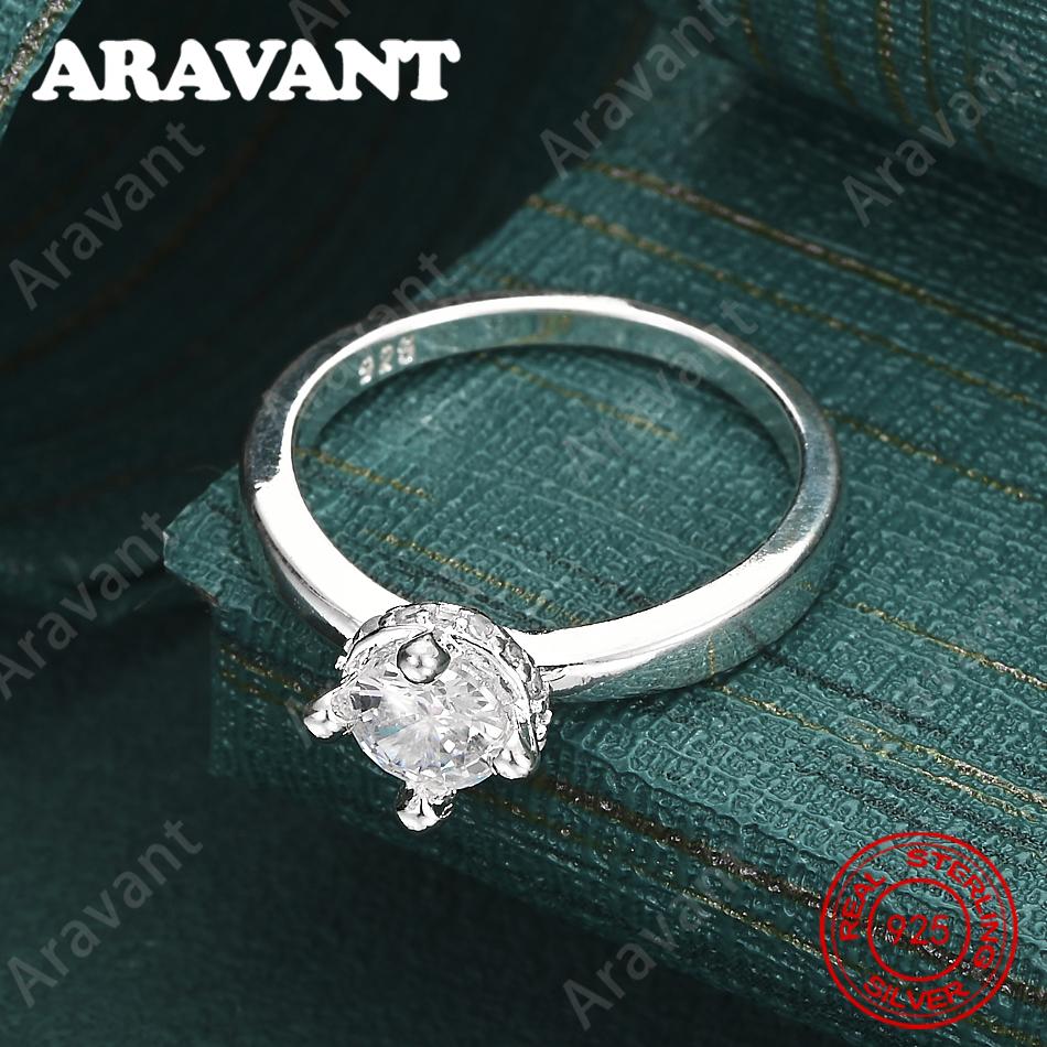 Silver, Four-Prong Round Zircon Ring (7-10#), Delicate And Elegant Design, Perfect For Women'S Engagement Jewelry