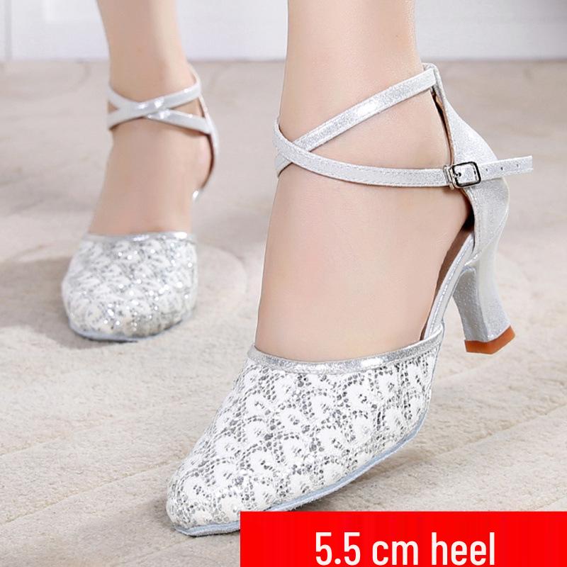 Women's Closed-Toe Latin Dance Shoes, Medium-High Heels, All-Season Indoor Square Dance Footwear