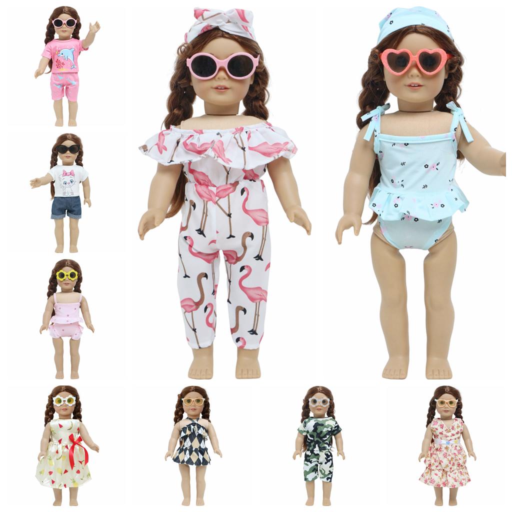 Rochie pentru păpuși de 18 inch, haine cu ochelari, set de joacă pentru casă de păpuși, accesorii, ținută pentru păpuși de 45 cm, jucărie, cadou de aniversare(FĂRĂ PĂPUȘI)