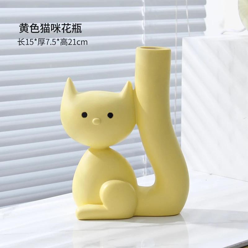Nordic Resin Cute Cat Shape Vase, Home Dining Table, Bedroom, Living Room, Flower Decorations Accessories, Floral Ornament, 1Pc