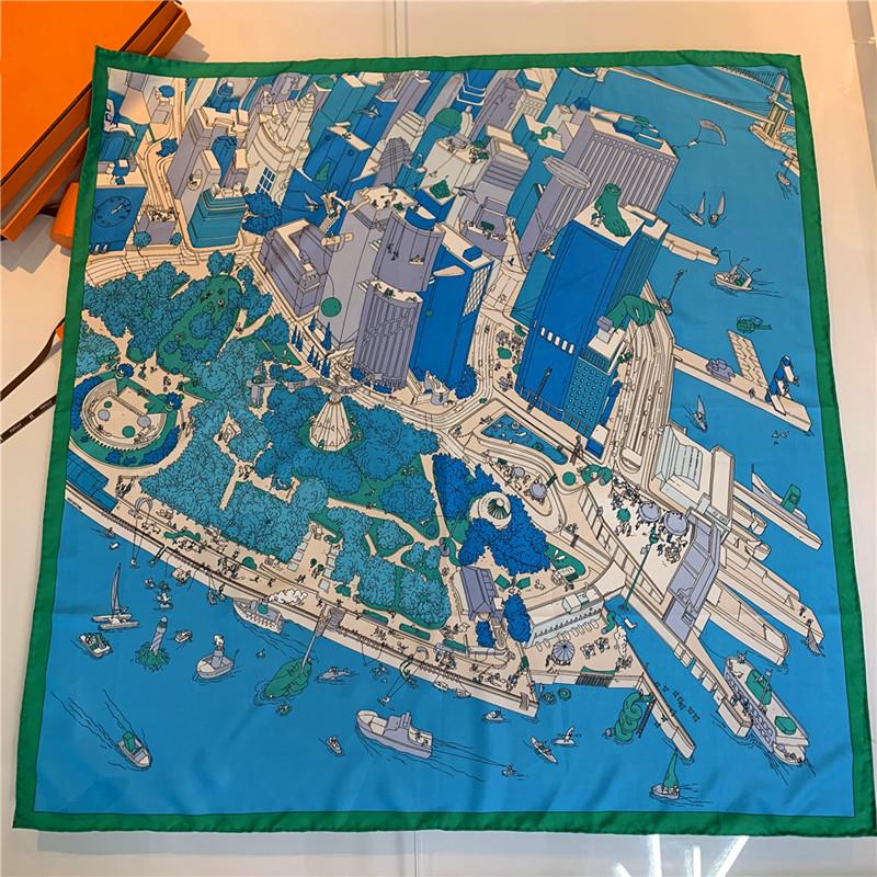 Luxury  Twill Silk Large Scarf Women Handmade Curling Horse Rider Animal Female Twill Square Shawl Fashionbelt Squarescarve