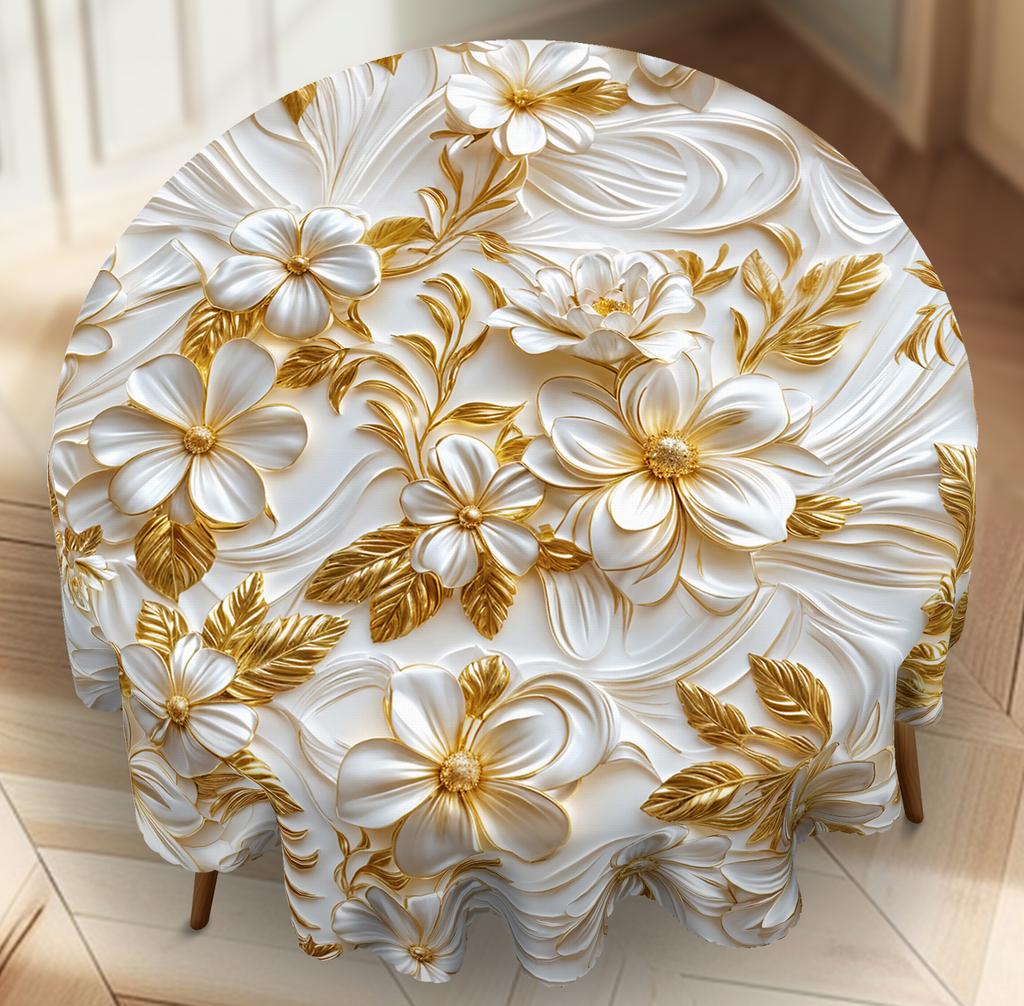 1 Piece Of Retro Floral Round And Rectangular Tablecloths, Available In Various Sizes, 3D Stereo Gold Floral Pattern Printing Design, Spring And Summe