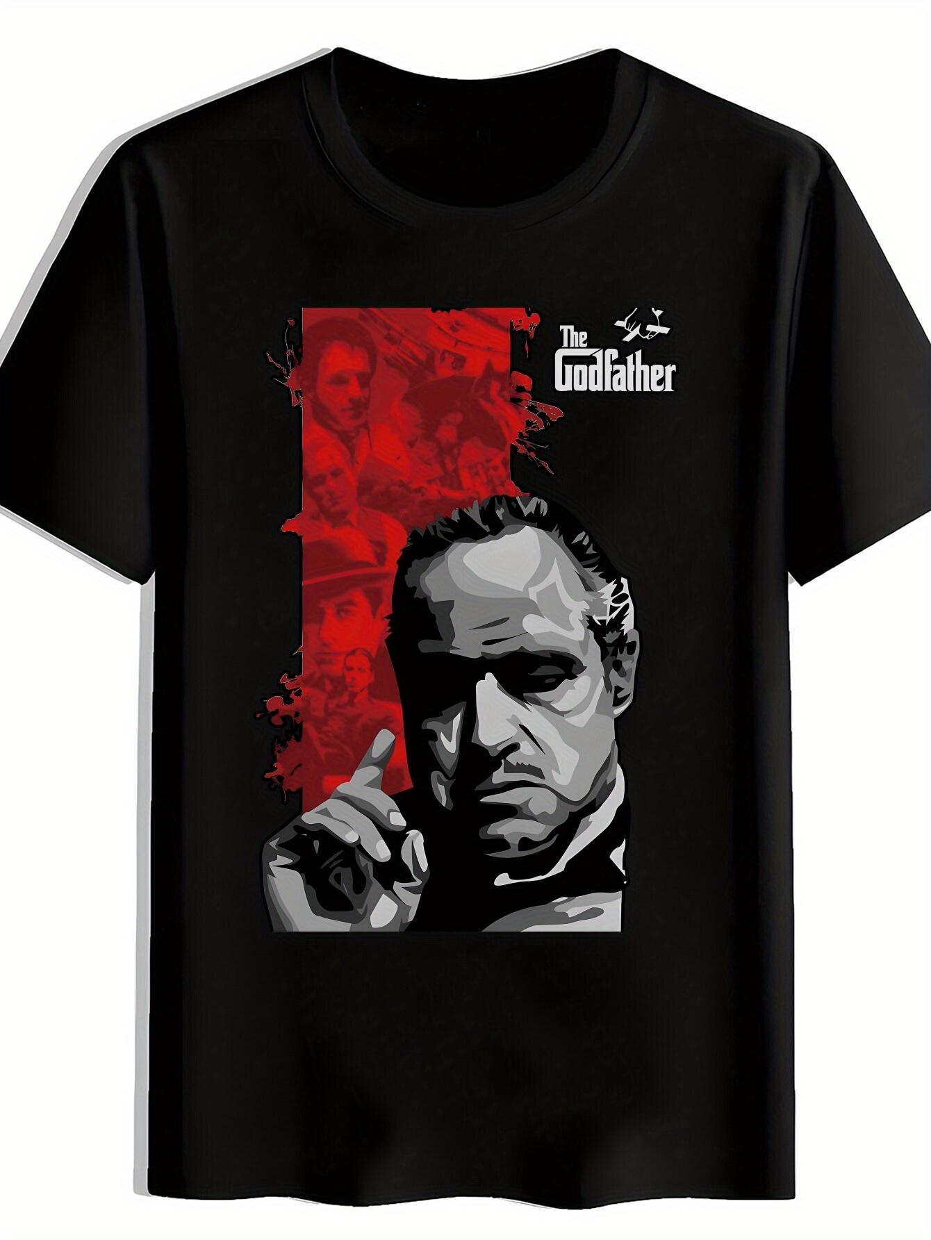 T-shirt Casual Short Sleeve with Bold The Godfather Portrait Print - Red & Black Graphic Design XL