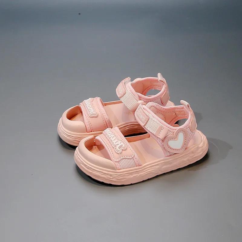 

Fashion Fashion Heart Children s Beach Shoes Summer PU Hook Loop Sport Toddler Girls Sandals Non Slip Closed Toe Kids Sport Sandals 21 розовый