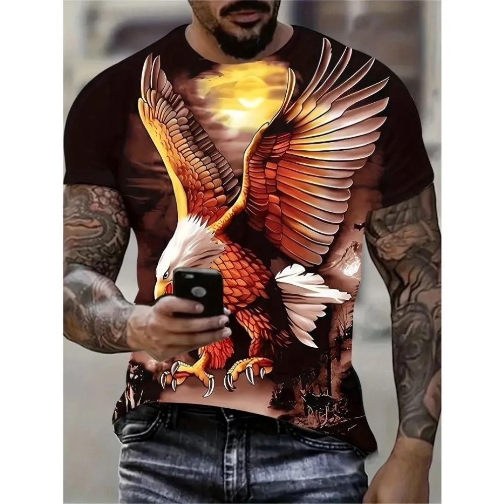 Men's Animal Printed Round Neck T-shirt 3D Printed Summer Oversized Casual Sports Style Loose Comfortable Soft Breathable T-shirt