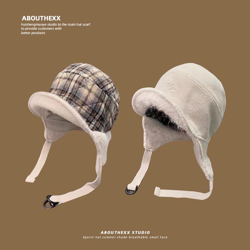 New Double sided Ear Protection Hat for Women Winter Windproof  Coldproof and Warm Pullover Lei Feng Hat Outdoor Travel Pilot Hat