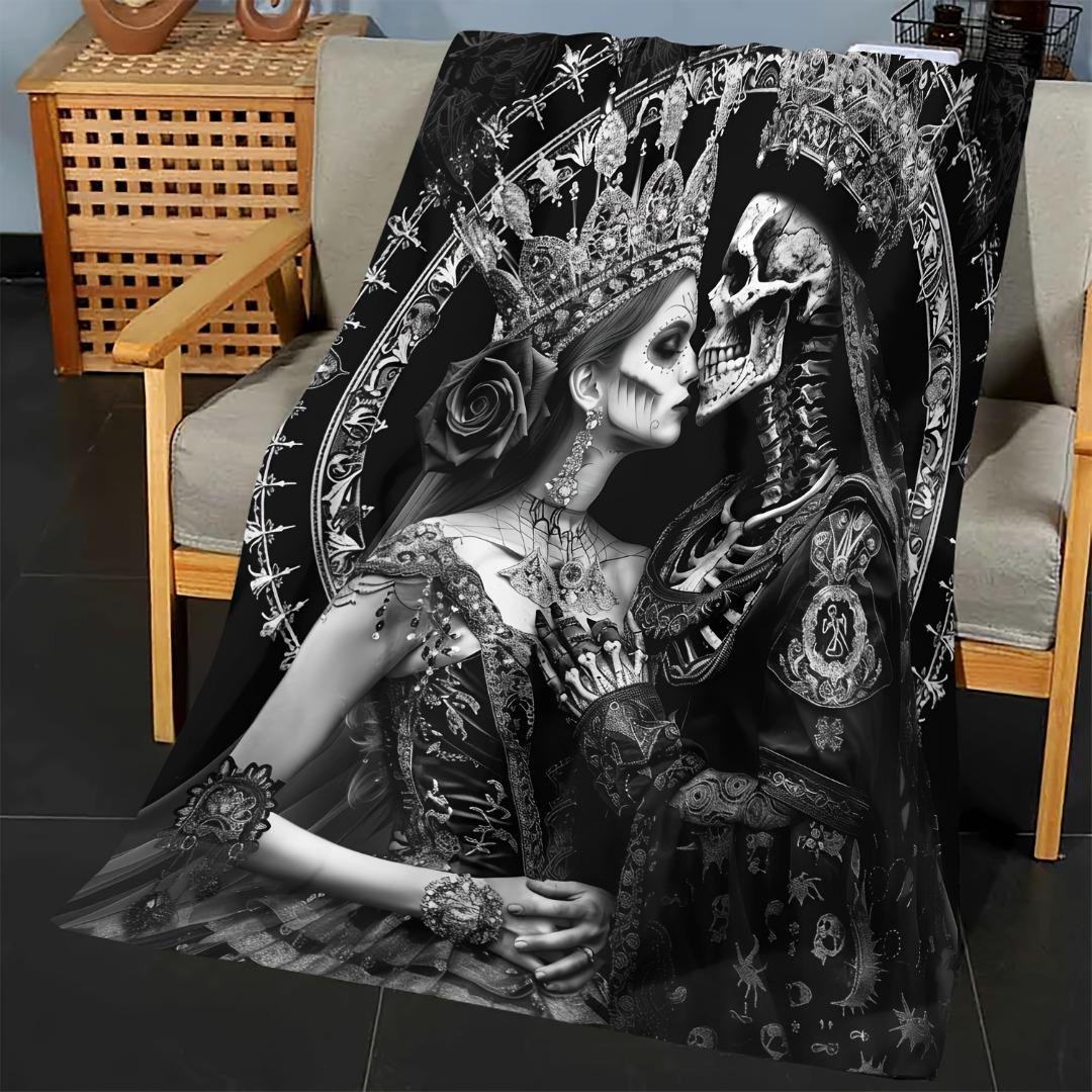 

1pc Skeleton Couple Halloween Blanket Print for Sofa Chair Skin-Friendly Soft Blanket New for Home Halloween Decoration Flannel 75x100cm
