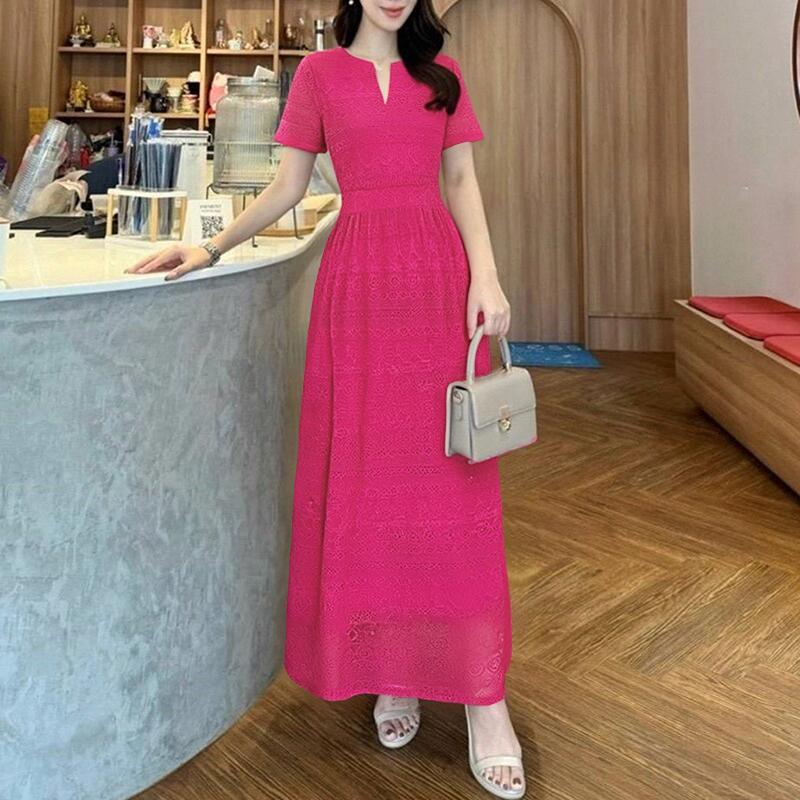 ZANZEA Women Casual V-Neck Summer Short Sleeve Lace Patchwork Dress