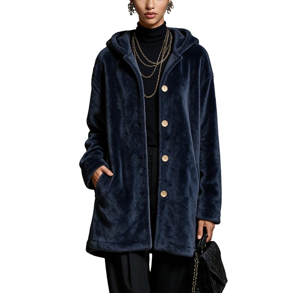 Women's Casual Loose Fit Single-Breasted Hooded Long Sleeve Double-Sided Trench Coat