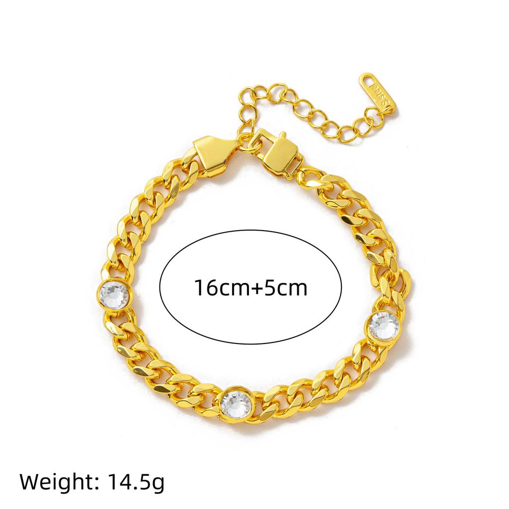 European Stainless Steel Hip Hop Bracelet & Necklace Set with Gold-Plated Zircon Inlay