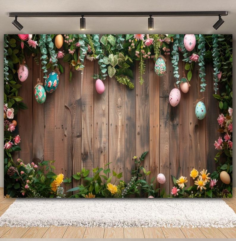 Spring Easter Photography Backdrop Wood Board Flowers Rabbits Eggs Kids Birthday Baby Shower Spring Party Decor Photo Background