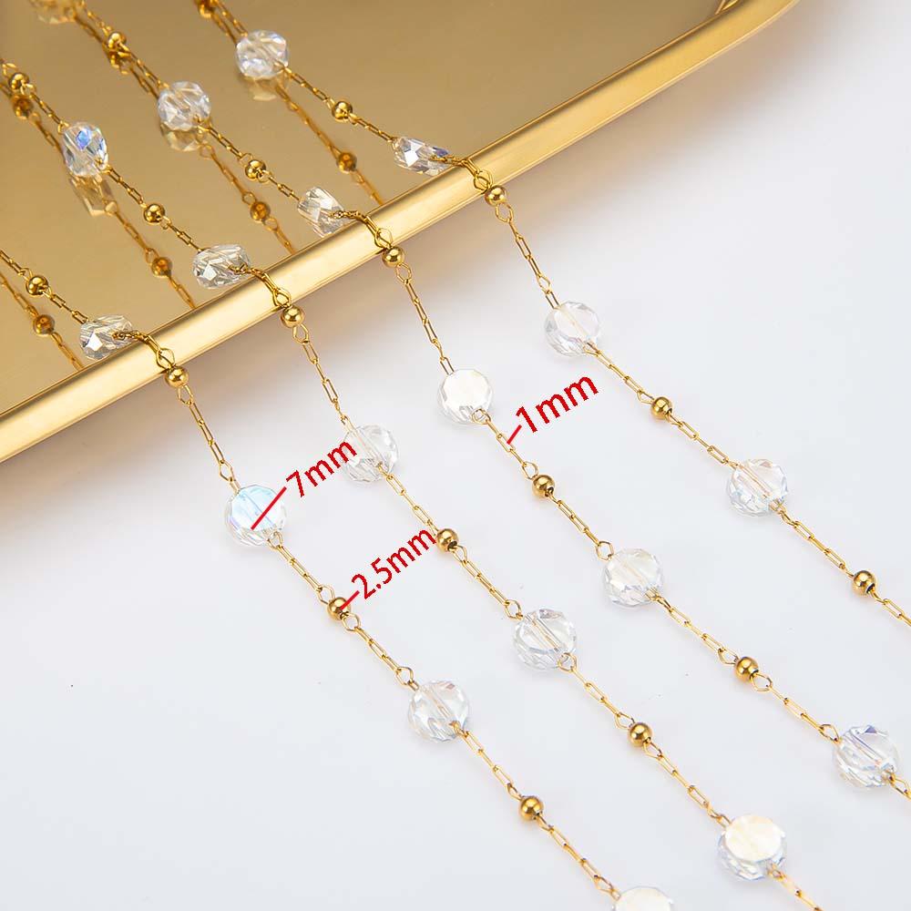 

1M Stainless Steel Crystal Stone Beaded Chains Golden Link Chain for DIY Women Necklace Bracelet Chain Jewelry Making Material 1 meter
