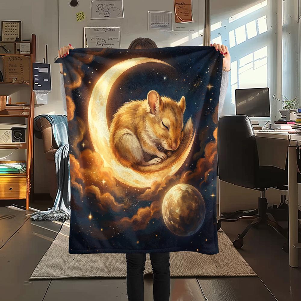 

Animals sleeping clouds moon Print Flannel Blanket,High quality Comfortable for All Seasons,Home Decor,Warmth and Comfort,Perfect for Christmas Gifts 80cm x 120cm