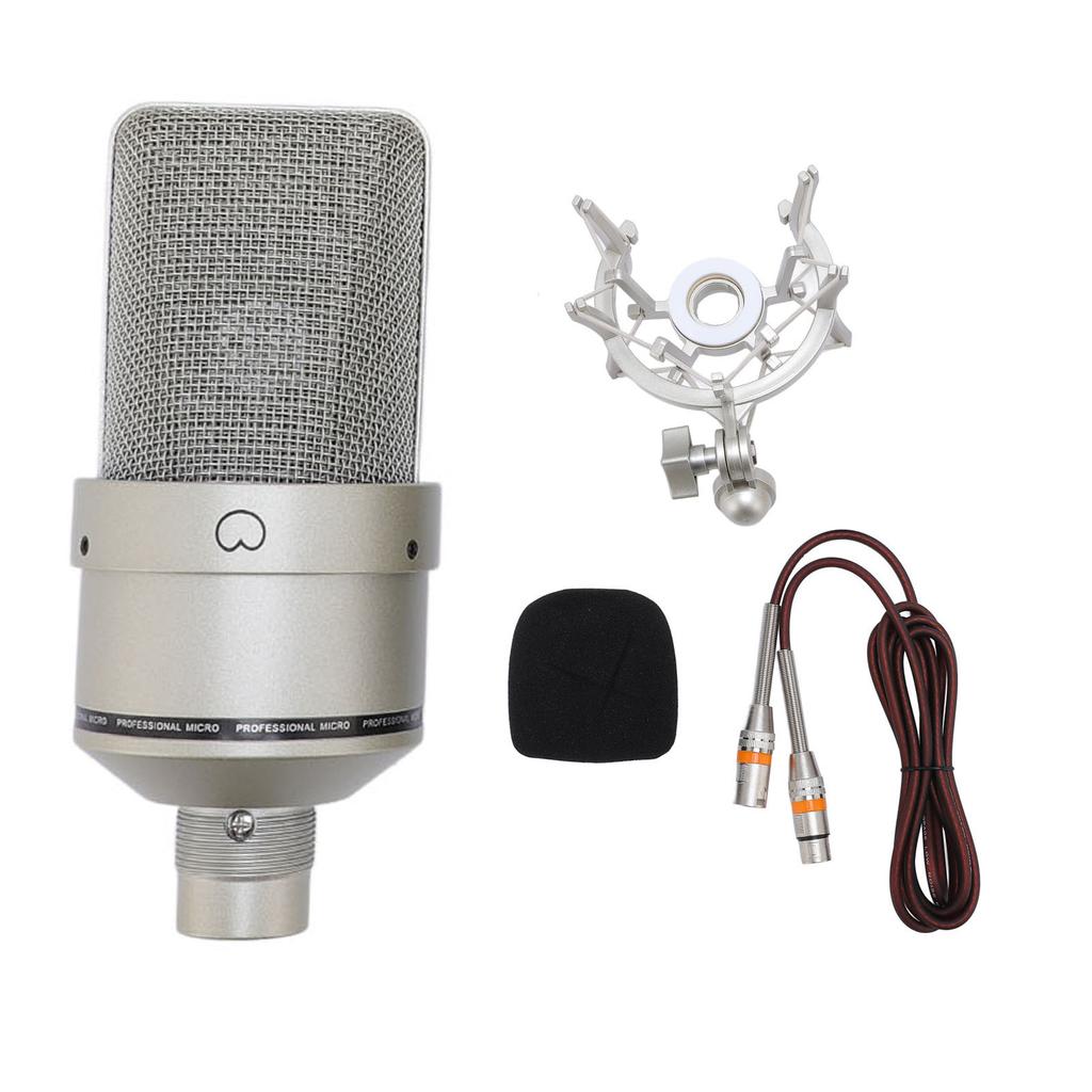 Studio Condenser Microphone 26mm Diaphragm Microphone with Shock Mount XLR Cable Windscreen for Recording Podcasting