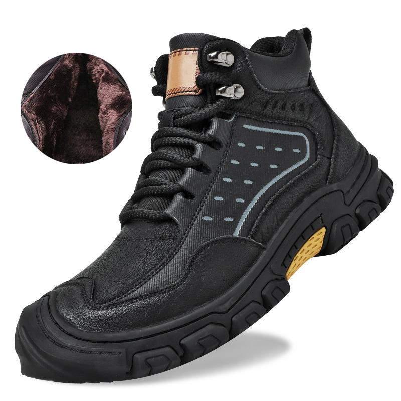 

Мужская обувь из натуральной кожи, кроссовки, водонепроницаемые уличные мужские ботинки, удобная мужская прогулочная обувь 46 чёрный