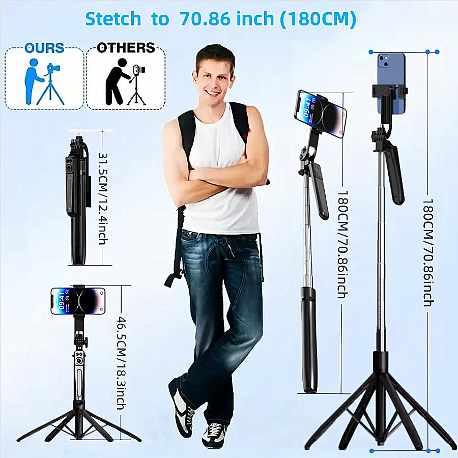 1800mm Bluetooth Bezdrátový Selfie Tyč Stativ Rozšiřitelný Monopod Dálková Spoušť Pro Držák Telefonu iPhone Samsung Xiaomi