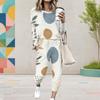 Women Plus Size Blue Beige Round Neck Long Sleeve Tie Dye Printed Two Piece Set Cuffed Tops Pants With Pockets