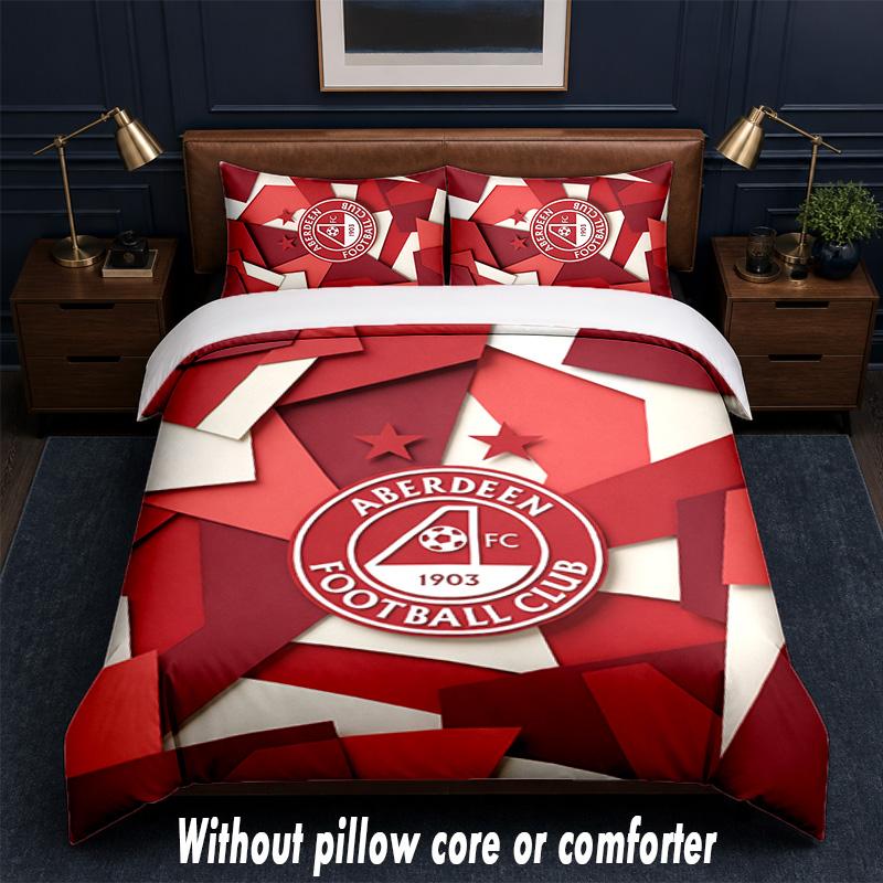 Aberdeen FC Design Bed Bedding Set 1 Duvet Cover + 2 Pillowcases Soft Breathable Household Bed Linens