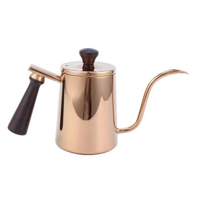 700ml Kaffeekessel 304 Edelstahl Schwanenhalsausguss Kaffeetropfkanne mit Holzgriff(  AusgussRoségold )