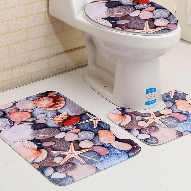 

Stylish 3d Printing Cartoon Bathroom Carpet Set With Non-slip Rug And Toilet Cover C