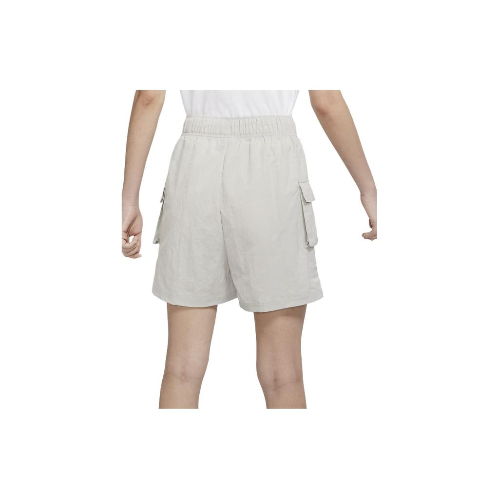 Nike Elastic High Waist Straight-Leg Casual Shorts Women Bottoms Grey DM6248-012