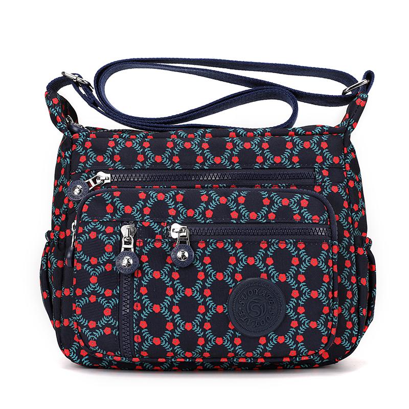 Women's Mobile Phone Bag Printed Nylon Shoulder Bag Crossbody Bag Middle-Aged Mother Bag Small Square Bag