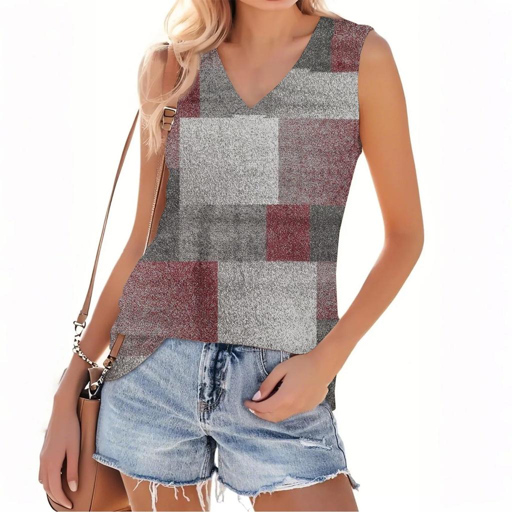 Dámský módní ležérní letní top bez rukávů s výstřihem do V a květinovým potiskem