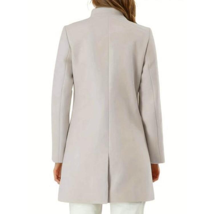 Winter Women Overcoat Stand Collar Long Sleeve Warm Thick Mid Length Coat with Pockets Fall Lady Jacket Neck Protection Single Breasted