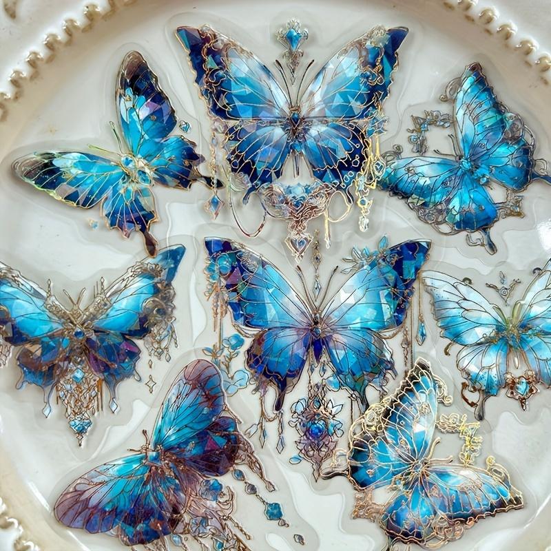 20pcs Ice Crystal Laser Butterfly Decorative PET Stickers Retro Handbook Material Scrapbooking Label Diary Journal Planner