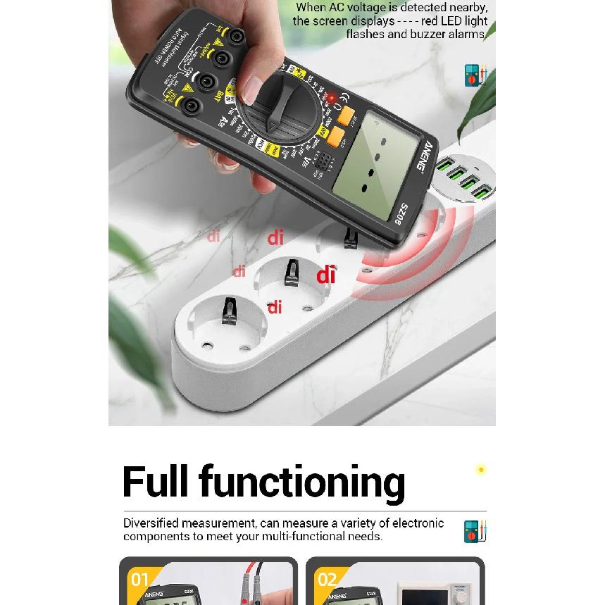 Ultra-thin Multimeters ANENG SZ08 Auto Voltmeter AC DC 220V Digital Storage Professional Meter Resistance Handhold Testers