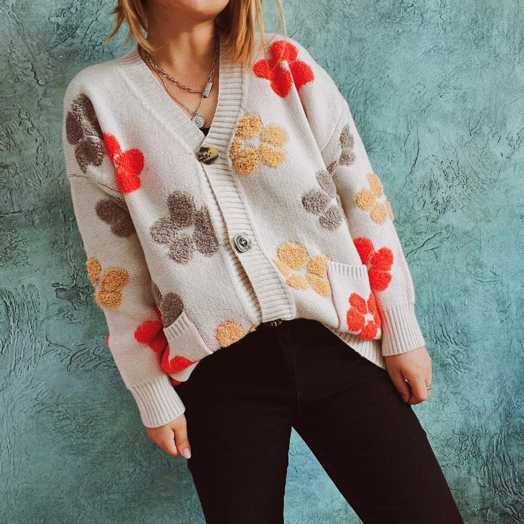 Fashion Women  And Winter V Neck Printing Knitted Long Sleeve Pullover Sweater Casual Sweater