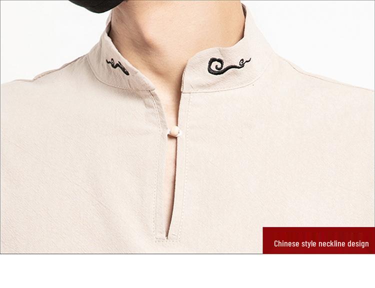 2022 Chinese Style Men's Casual Cotton Linen T-shirt, Retro Plus Size Long Sleeve Tang Suit